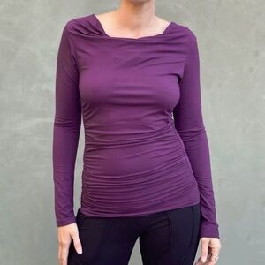 Caraucci Women's Jam Purple Long Sleeve Gather Top Blouse M/L Basic Layering
